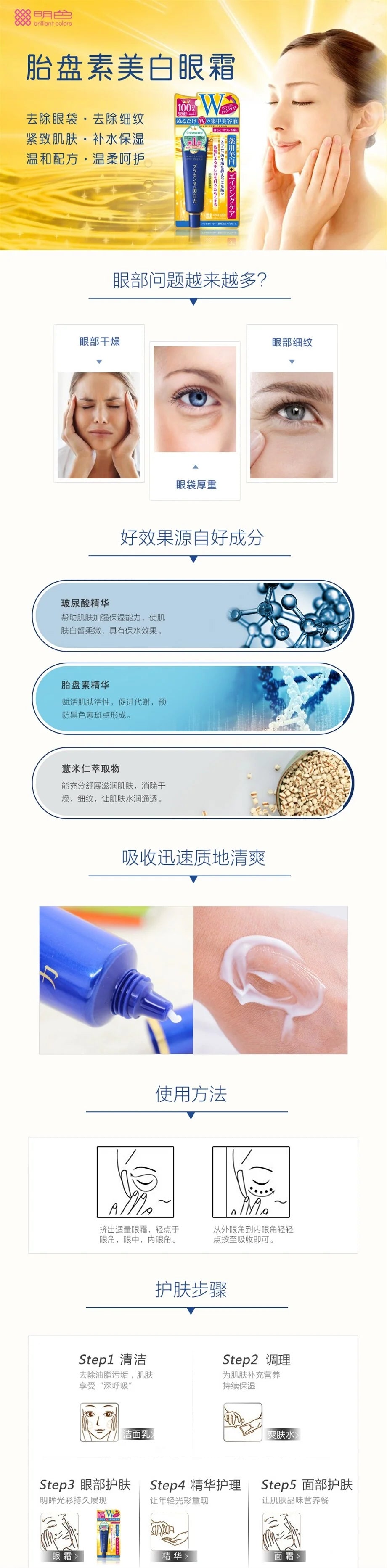 MEISHOKU Placenta Extract Medicated Whitening & Anti-Wrinkle Eye Cream 30g