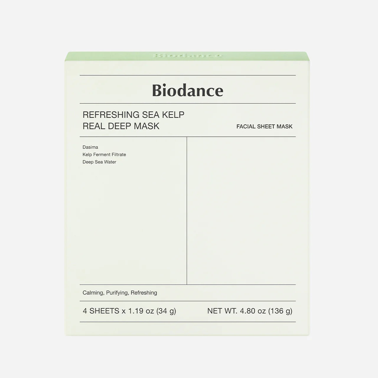 Biodance 韓國 清爽海帶真正深層面膜 34g x 4片