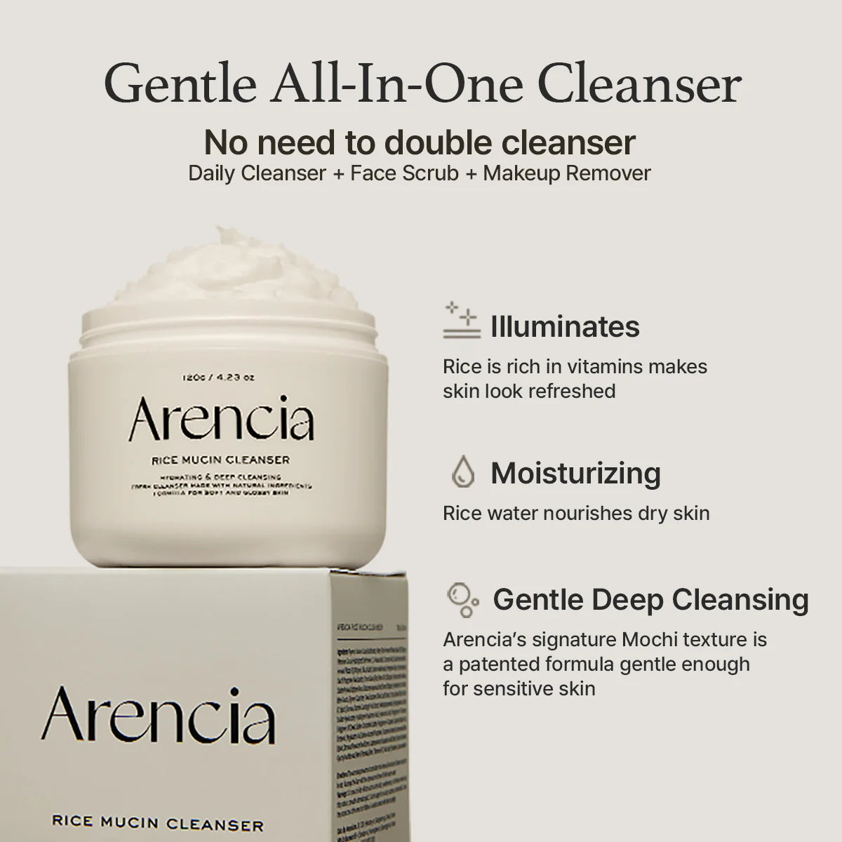 Arencia 韓國 米黏蛋白年糕潔面乳 (保濕) 120g