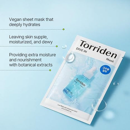 Torriden 微分子透明質酸 保濕舒緩精華面膜 10片