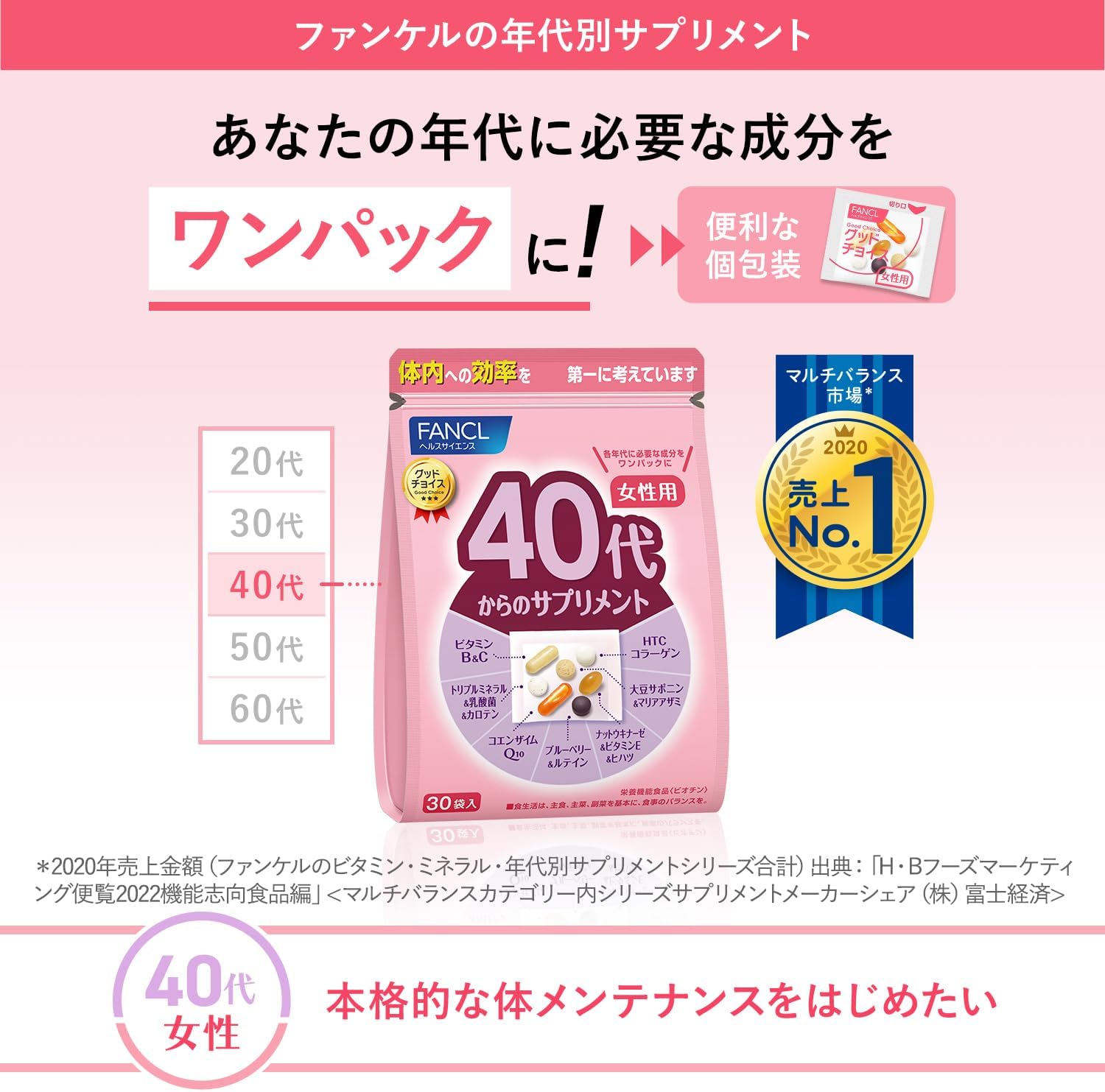 Fancl 日本 40代女性綜合營養維他命補充丸 30包