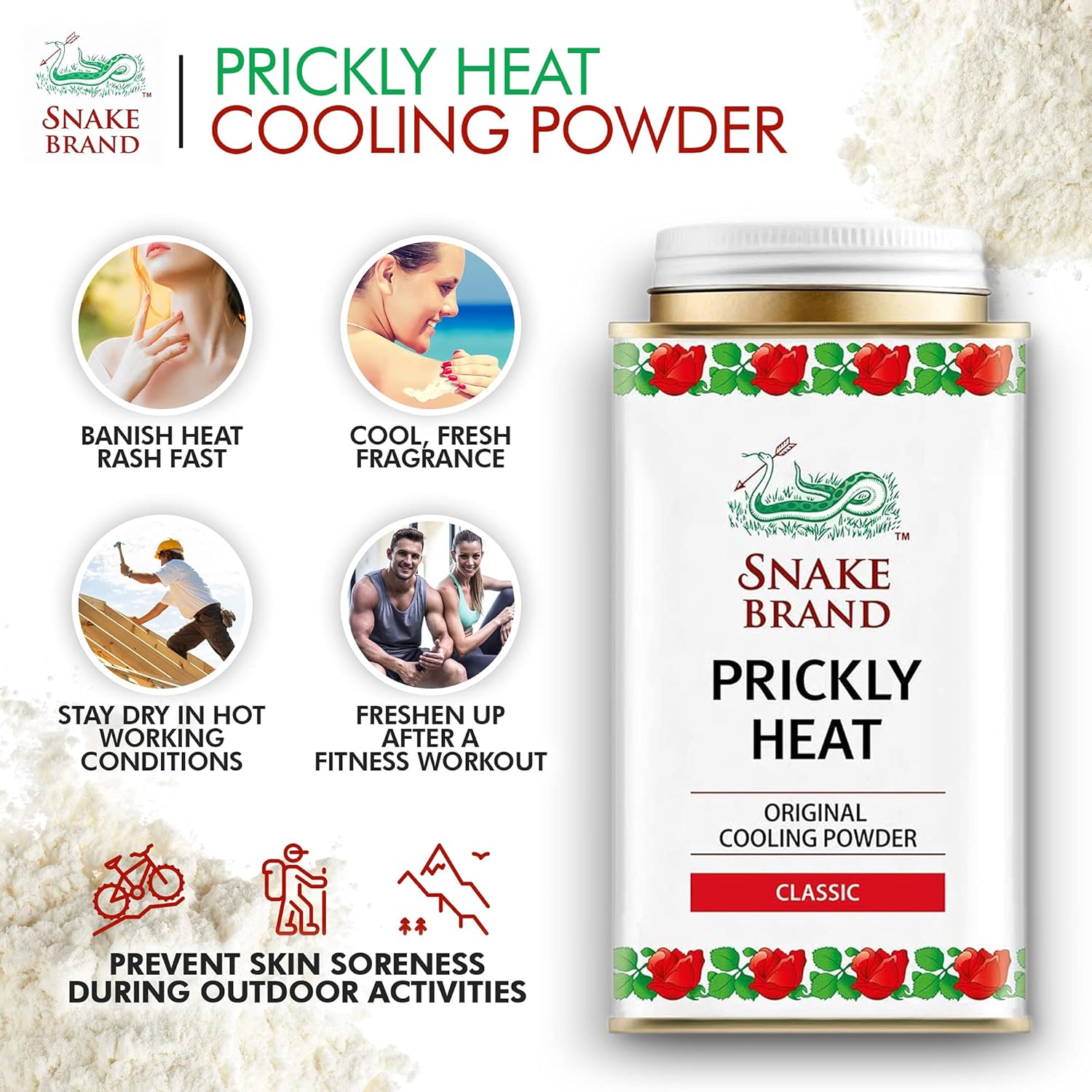 Snake Brand Cooling Prickly Heat Classic Original Body Powder 140g