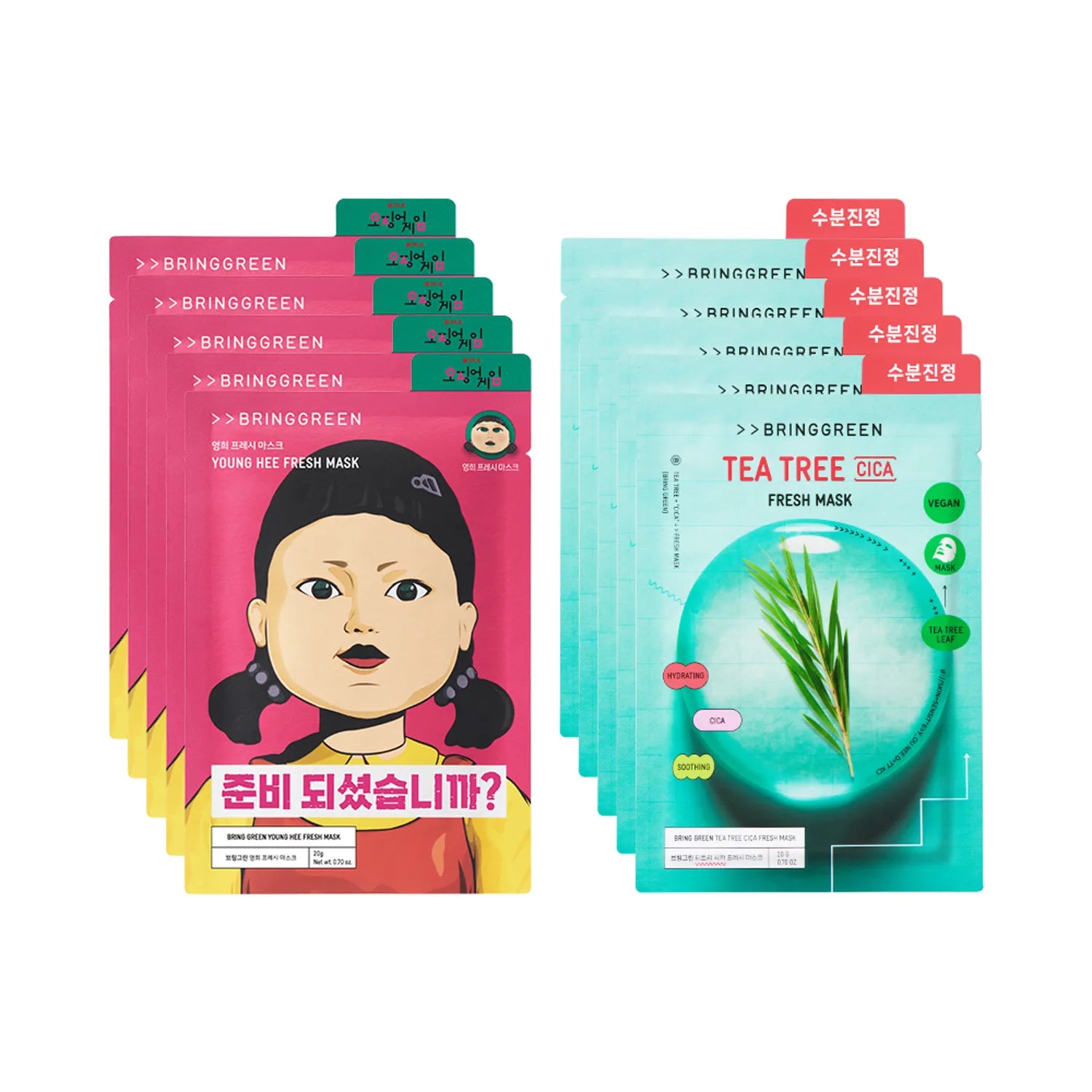 BRING GREEN 韓國 魷魚遊戲 茶樹積雪草袪痘修護面膜經典版 5片 + 特別版 5片