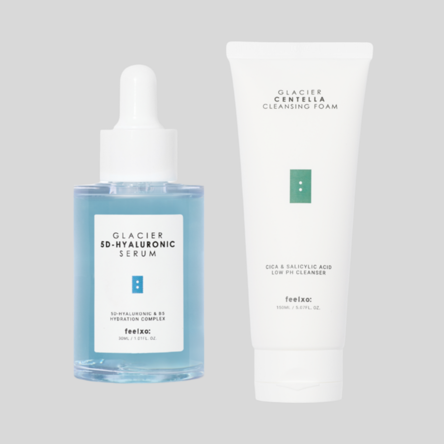 【Særligt udsalg】 Feelxo Glacier 5D Hyaluronic Serum 30ml + Feelxo Glacier Centella Cleansing Foam 150ml