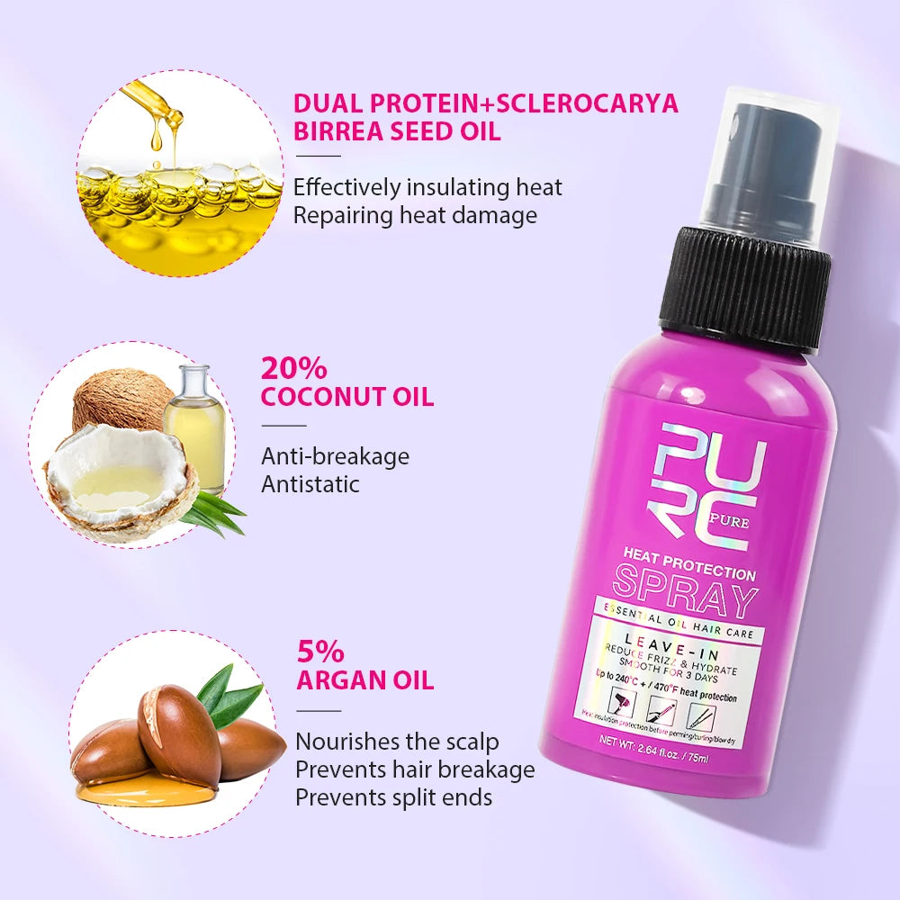 Purc Heat Protection Spray Essential Oil Leave In 75ml