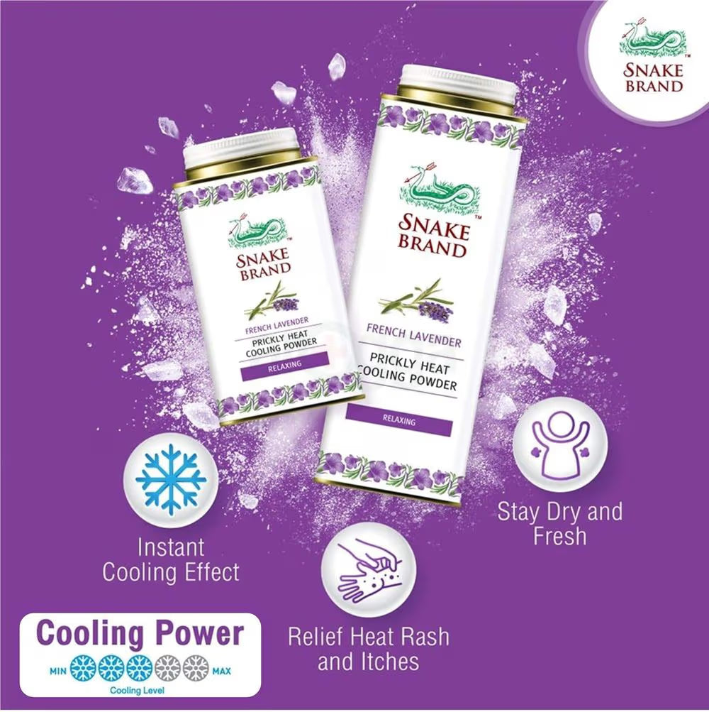 Snake Brand French Lavender Prickly Heat Cooling Body Powder (Relaxing) 140g