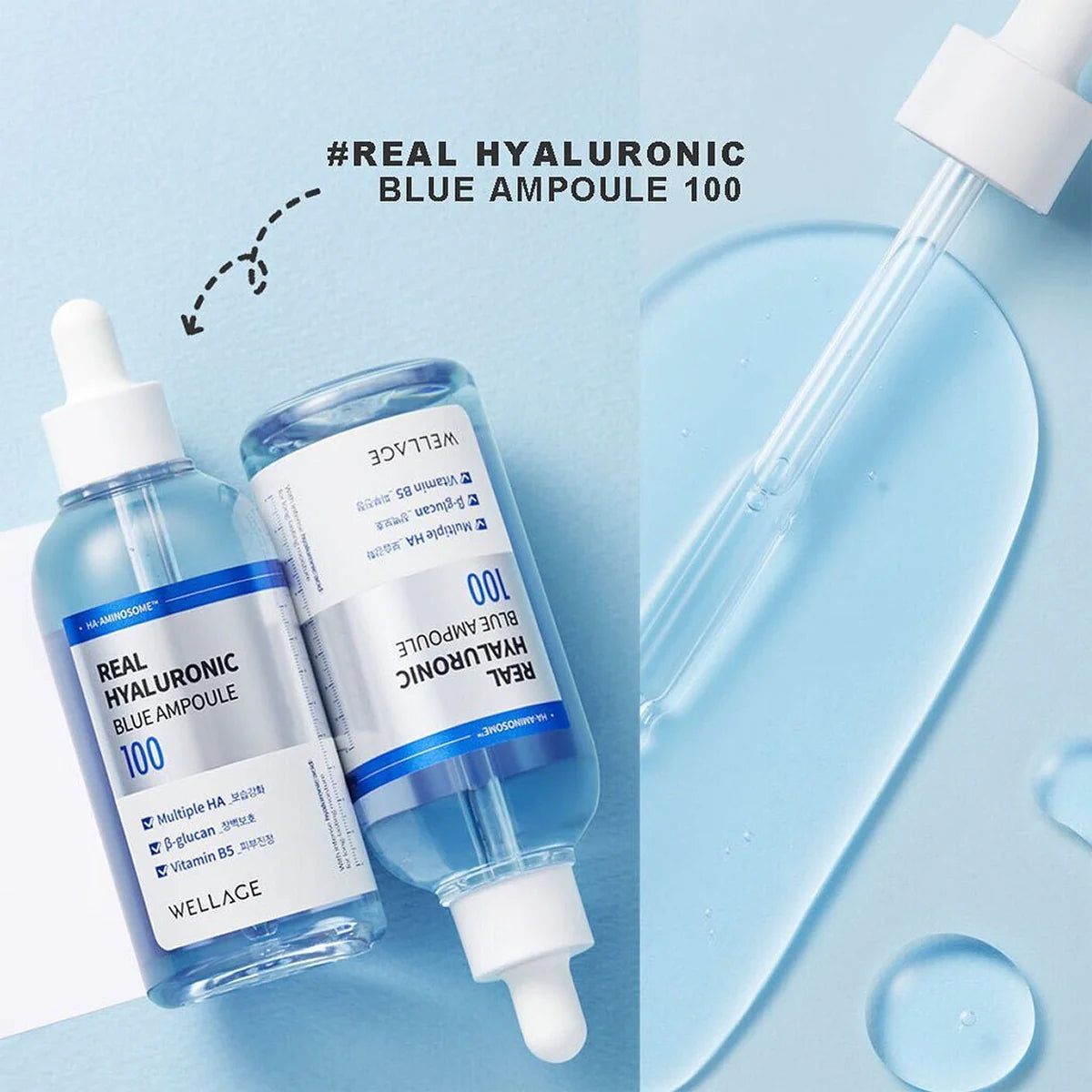WELLAGE Real Hyaluronic Blue 100 ampuller sæt 60ml + 60ml